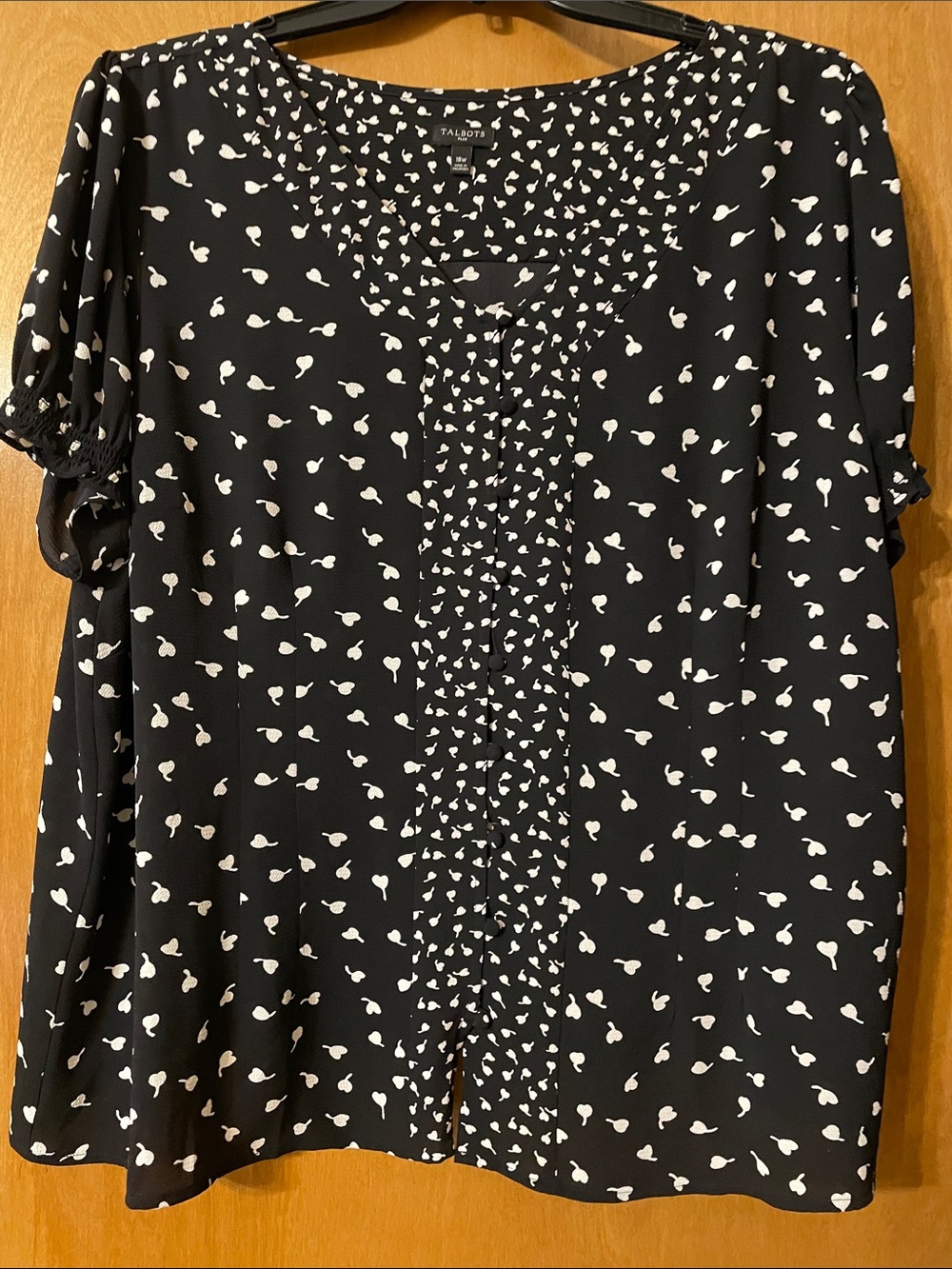 Talbots Black Blouse with White Teardrop Print